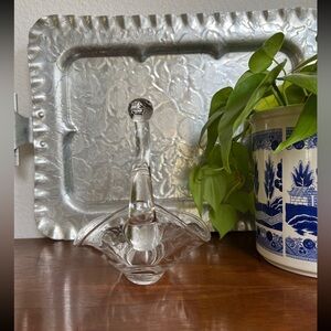 Hughes Cornflower Swan Candy Dish | Vintage Glass Swan Trinket Dish | Soap Dish